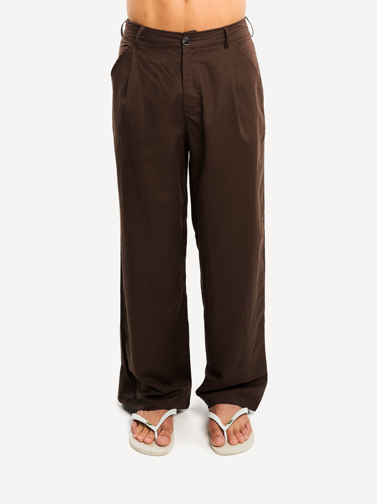 Another Wide Fit Linen Pant – Brown