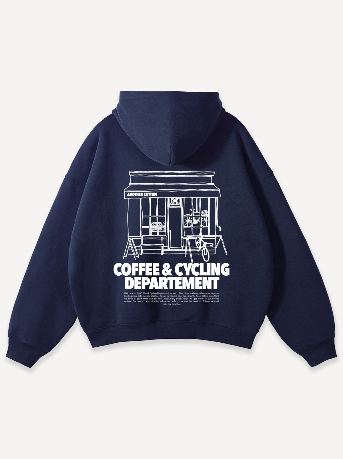 Coffee & Cycling Oversized Hoodie – Navy Blue