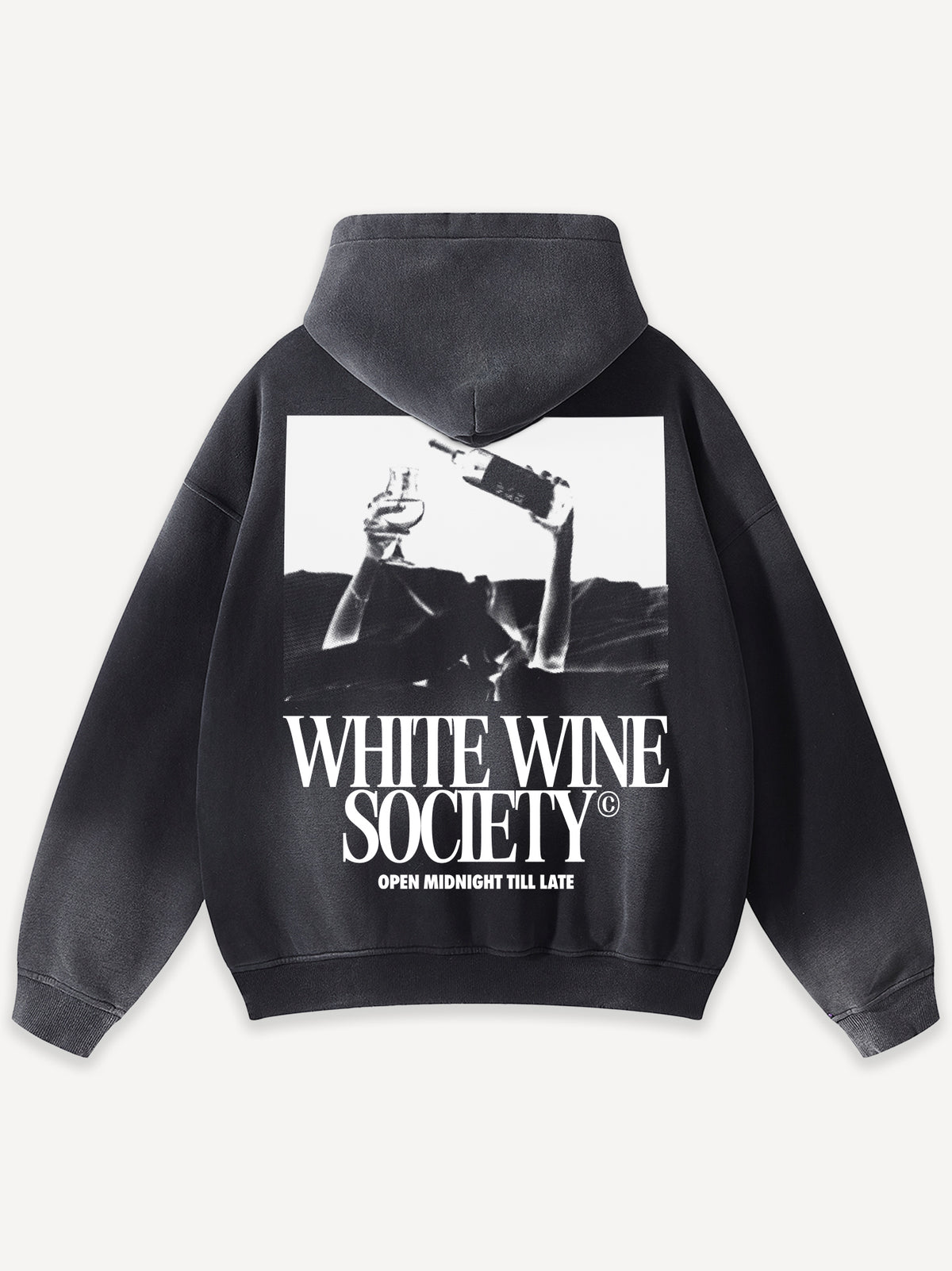 White Wine Society Oversized Hoodie – Washed Black