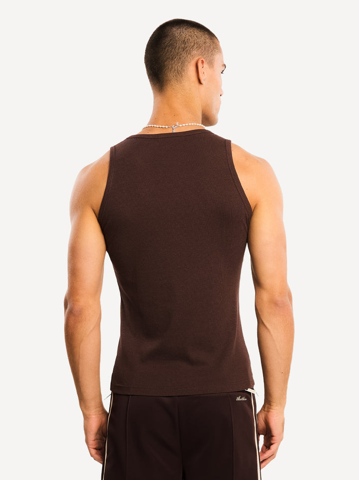 Crest Ripped Tanktop — Brown