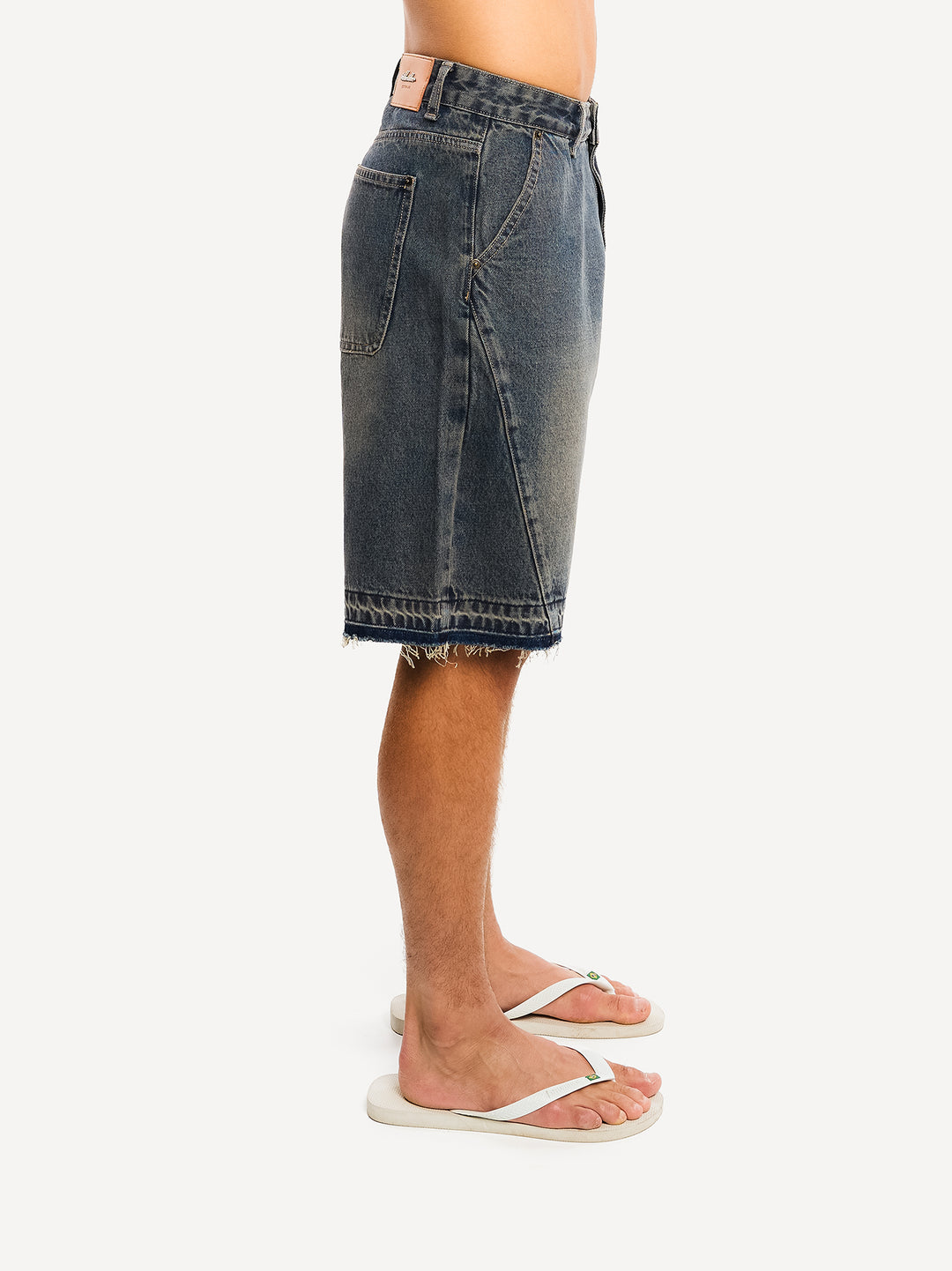 Destroyed Baggy Denim Short — Washed Grey