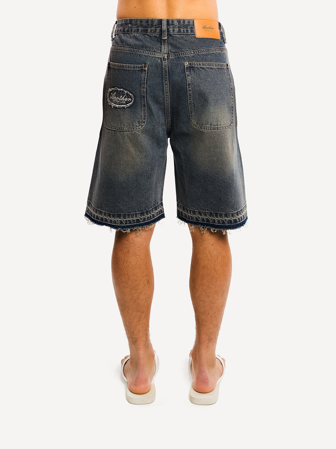 Destroyed Baggy Denim Short — Washed Grey