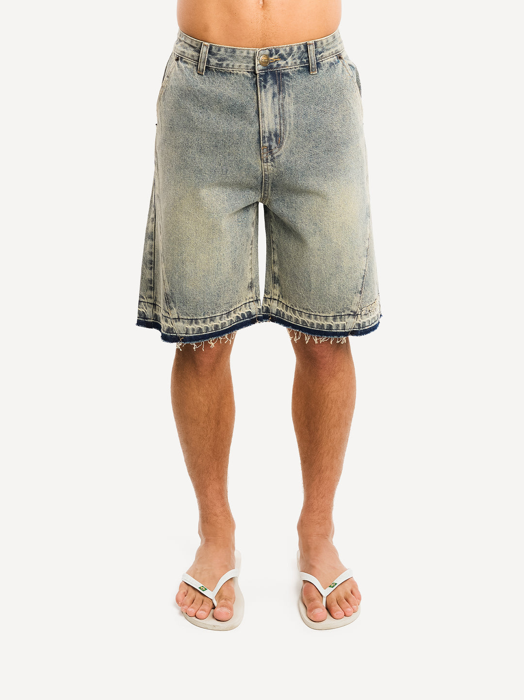 Destroyed Baggy Denim Short — Washed Grey