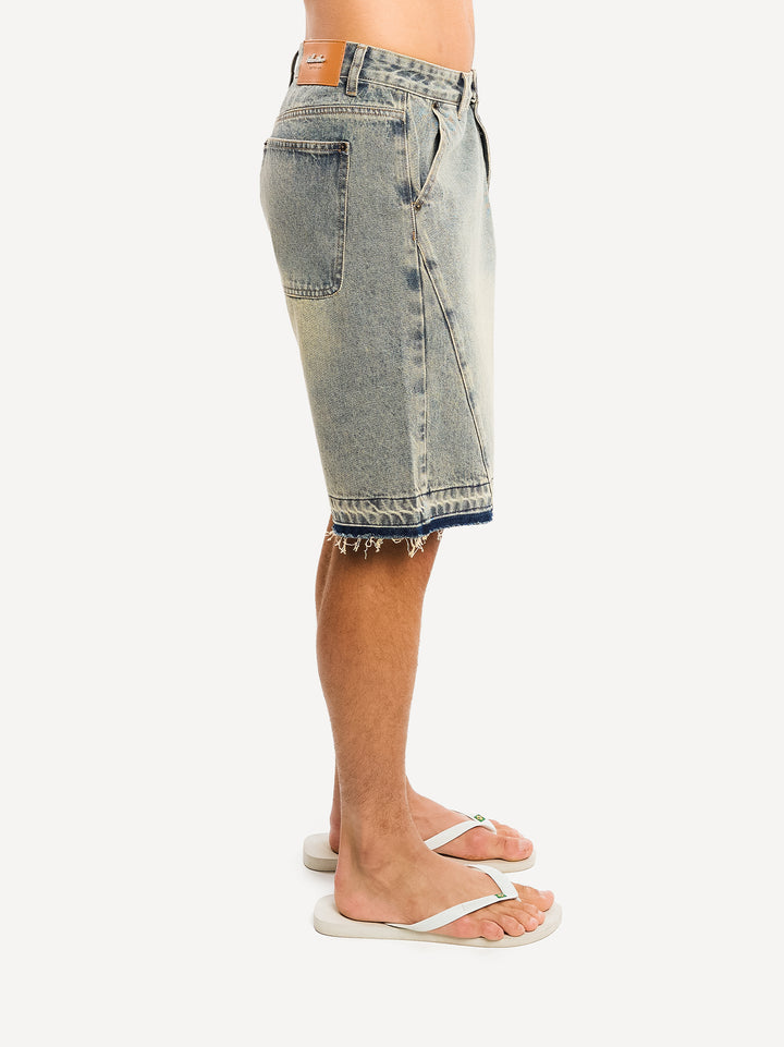 Destroyed Baggy Denim Short — Denim Blue