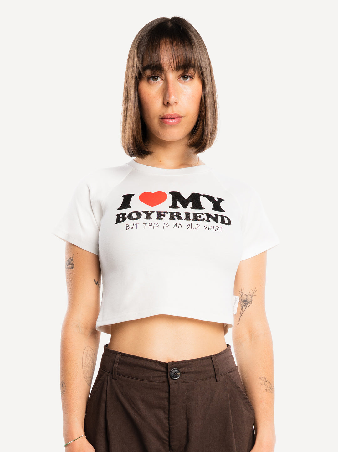 Love my Boyfriend Crop Top — White