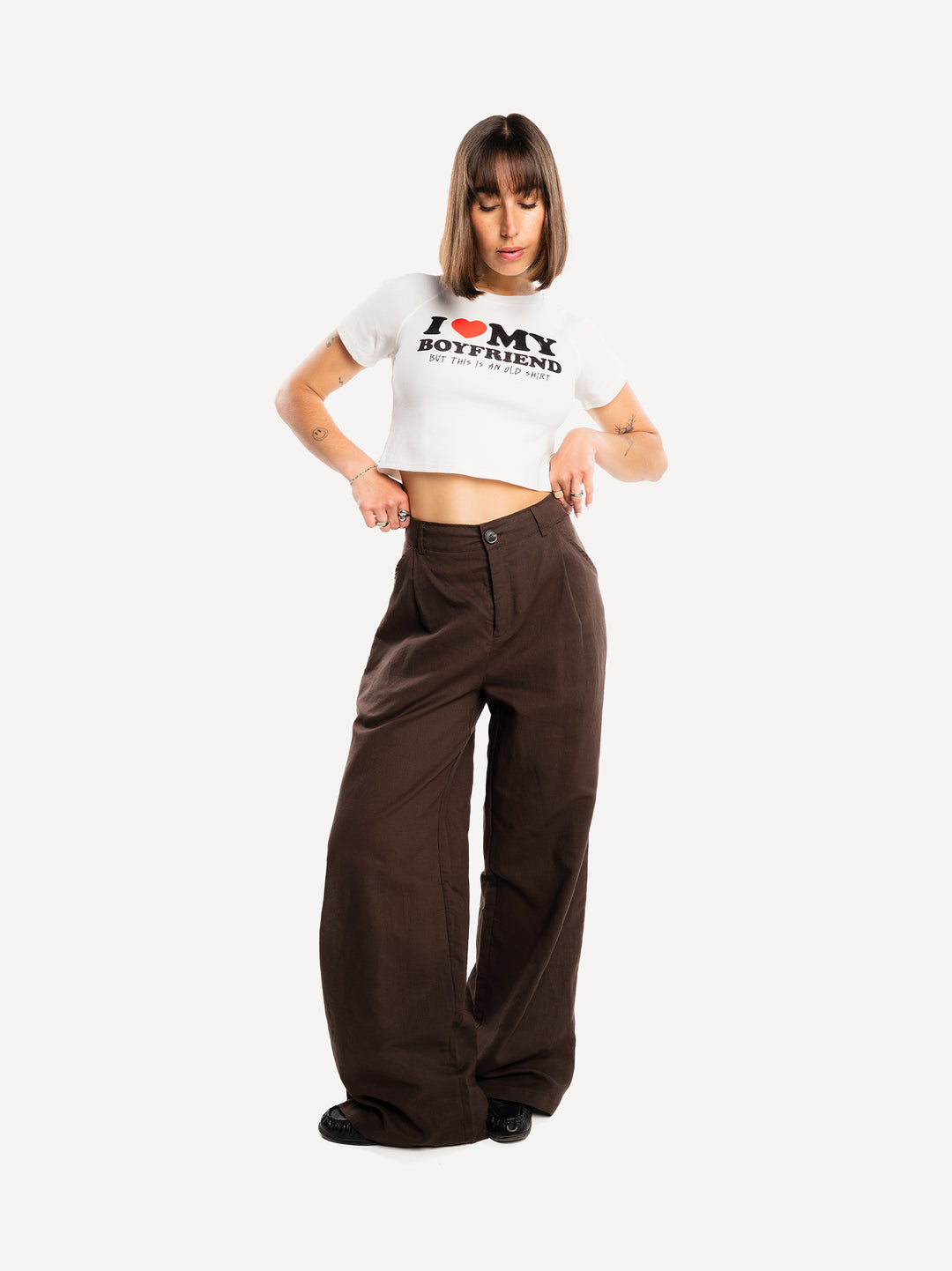 Love my Boyfriend Crop Top — White