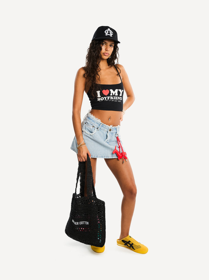 Love my Boyfriend Spaghetti Top — Black