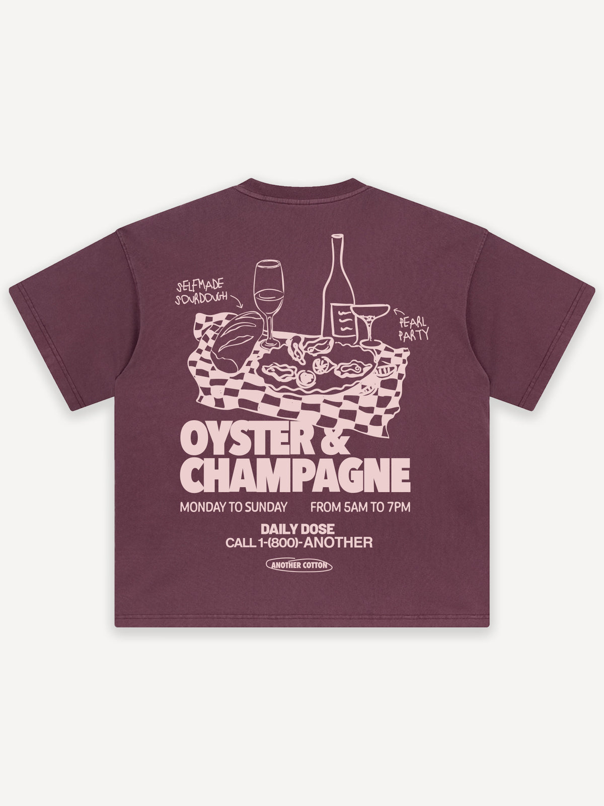 Oyster & Champagne Oversized T-Shirt – Washed Burgundy