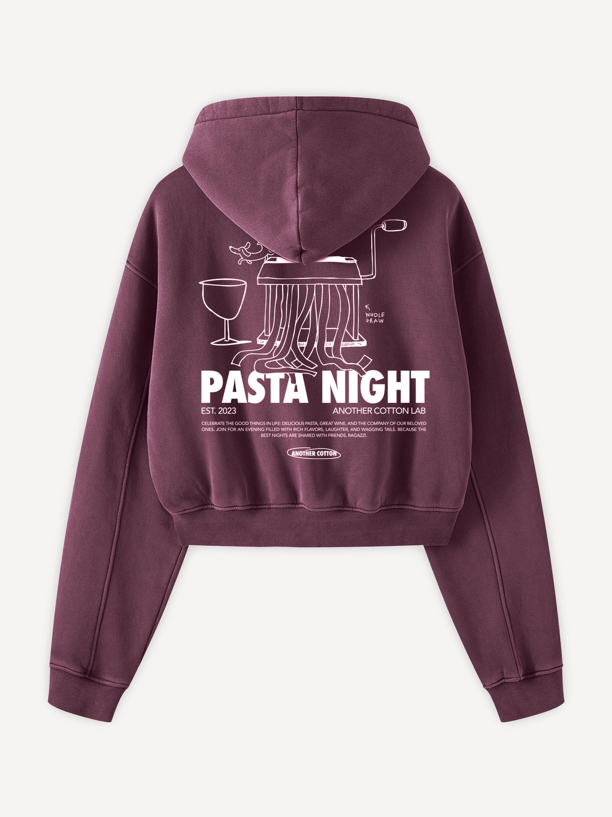Pasta Night Cropped Zip Hoodie – Washed Burgundy