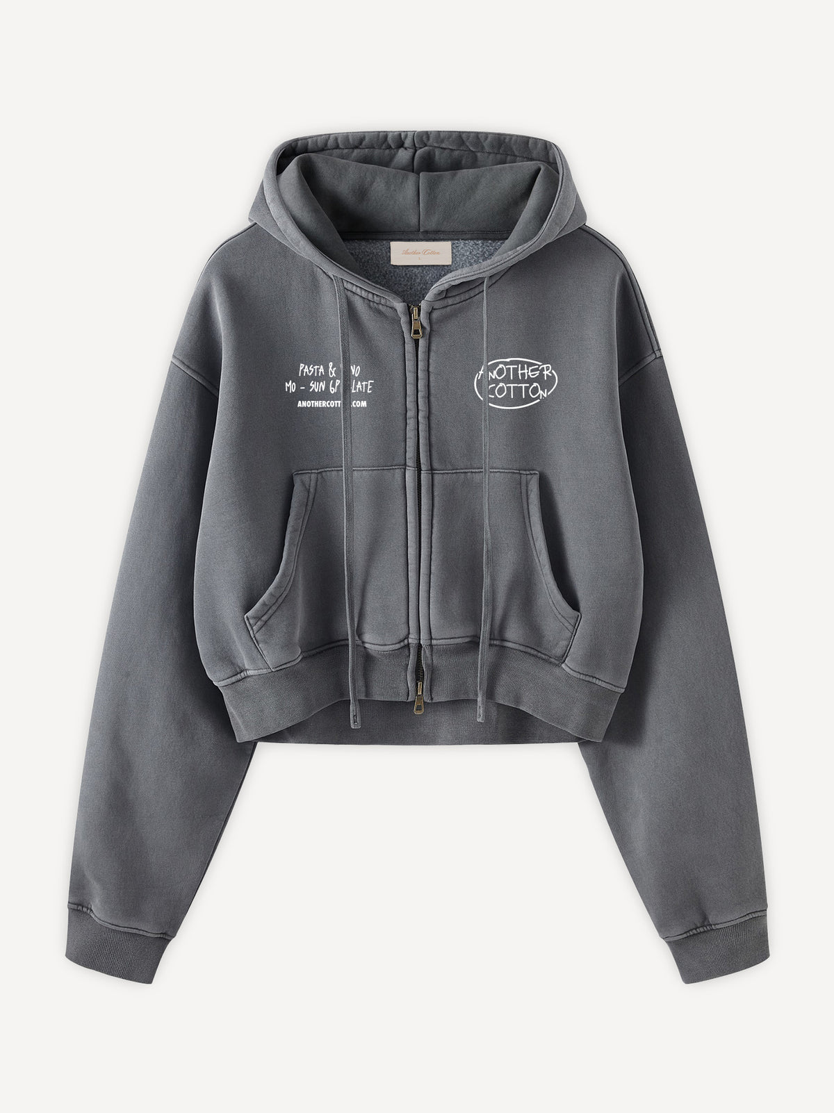 Pasta Night Cropped Zip Hoodie – Washed Black