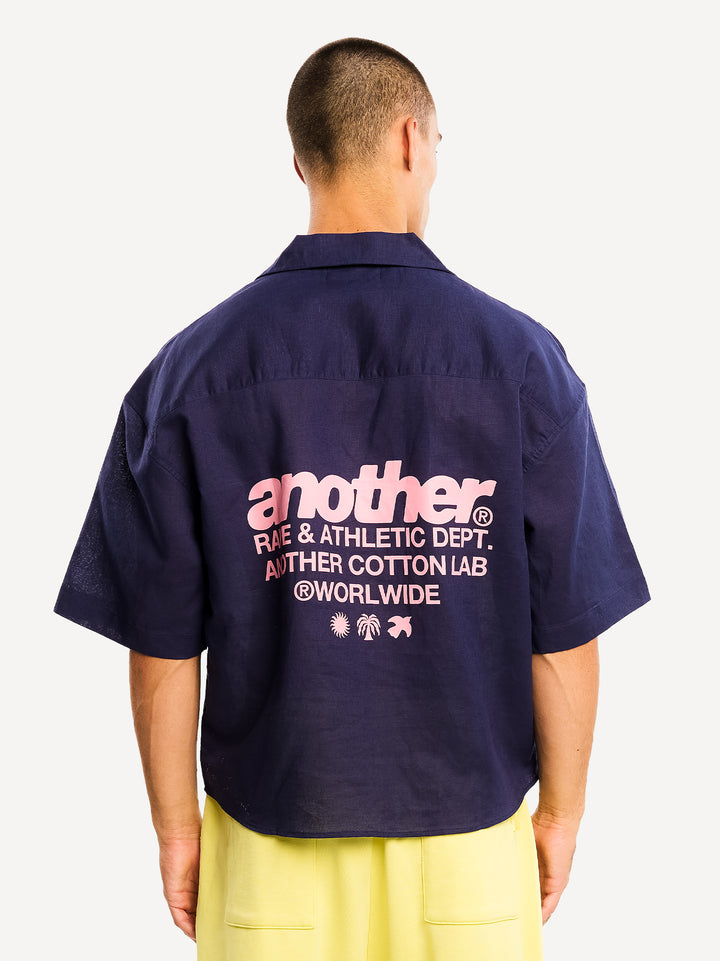 Rave & Athletic Dept. Linen Bowling Shirt — Navy Blue