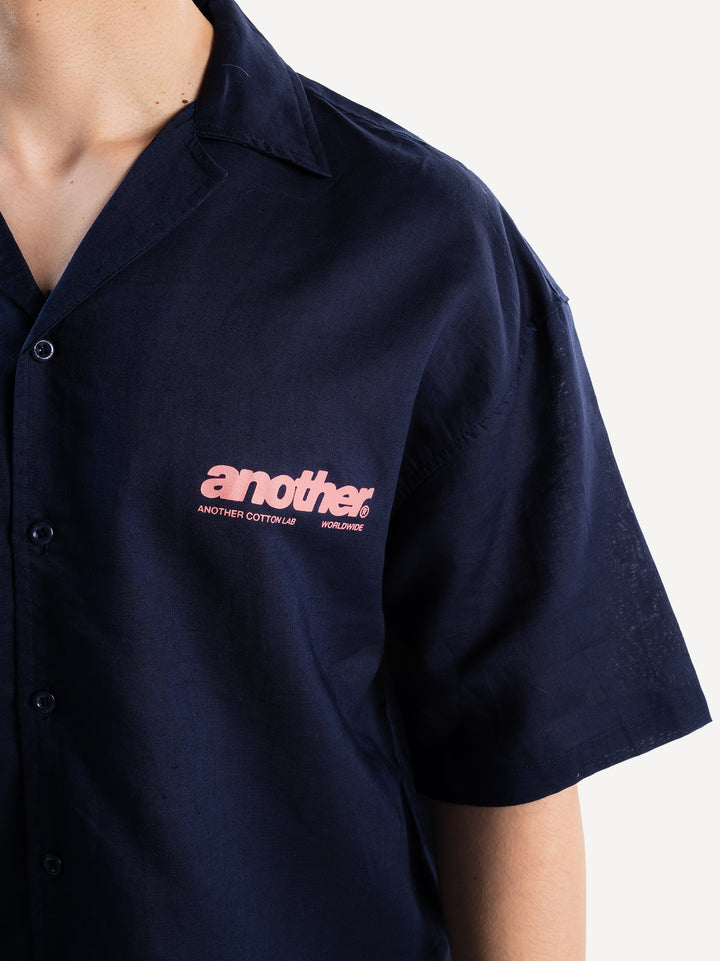 Rave & Athletic Dept. Linen Bowling Shirt — Navy Blue