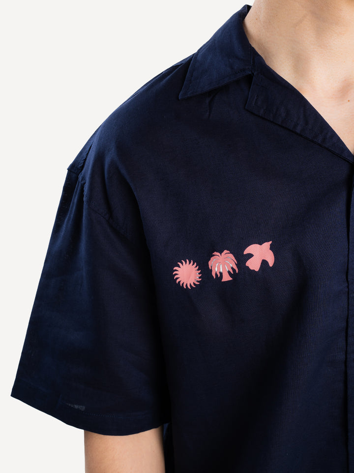 Rave & Athletic Dept. Linen Bowling Shirt — Navy Blue