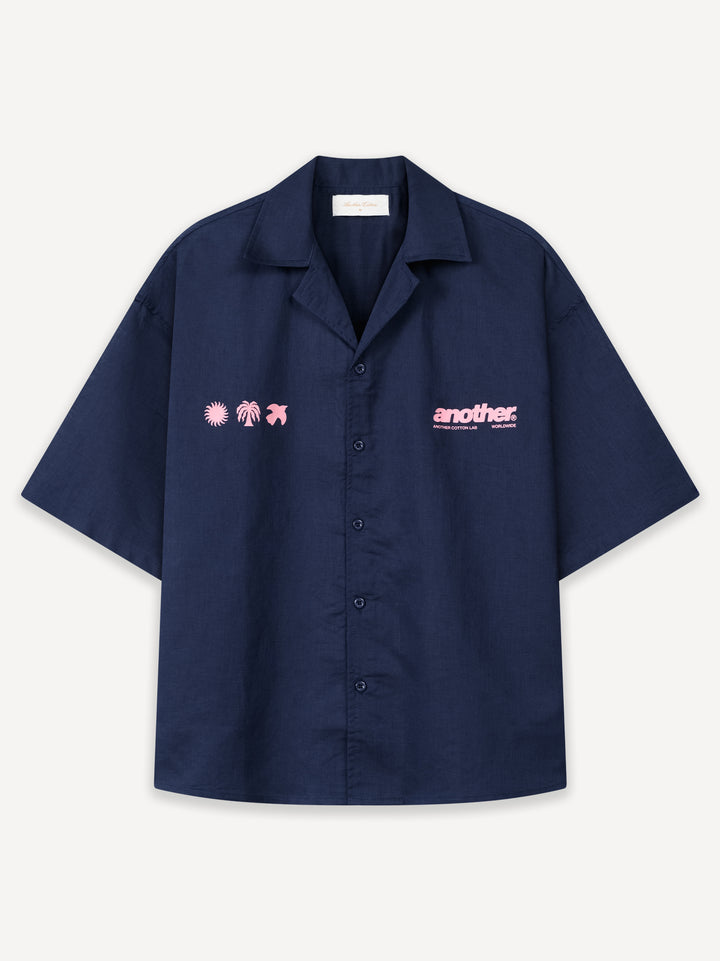 Rave & Athletic Dept. Linen Bowling Shirt — Navy Blue