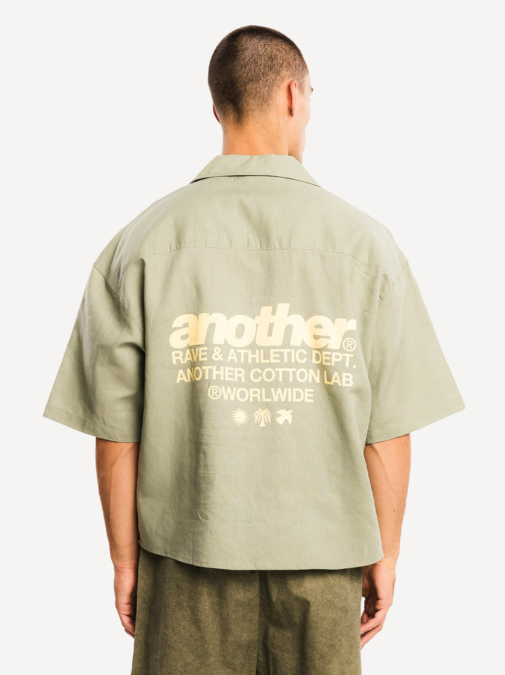 Rave & Athletic Dept. Linen Bowling Shirt — Olive