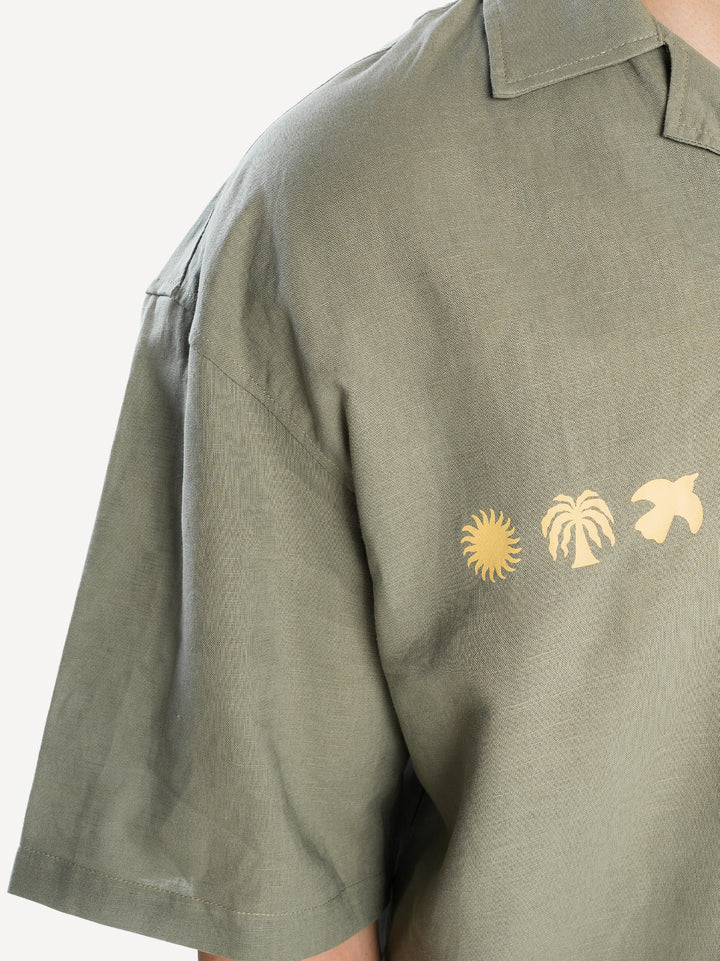 Rave & Athletic Dept. Linen Bowling Shirt — Olive