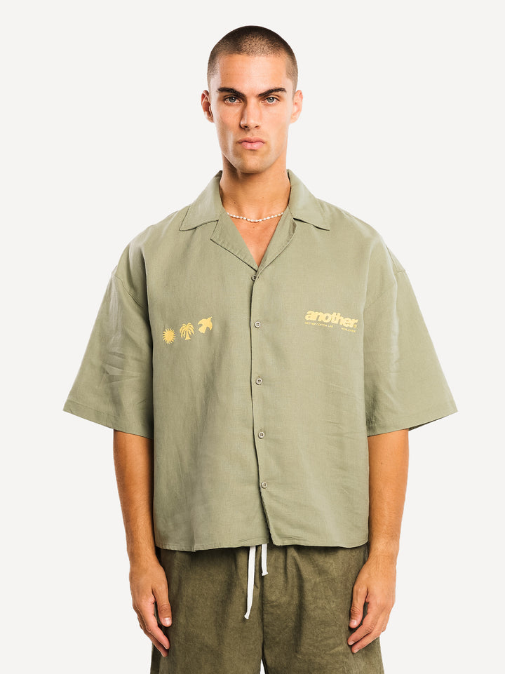 Rave & Athletic Dept. Linen Bowling Shirt — Olive