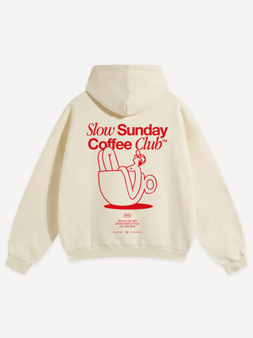 Slow Sunday Coffee Club Oversized Hoodie - Oversized / S / Off White