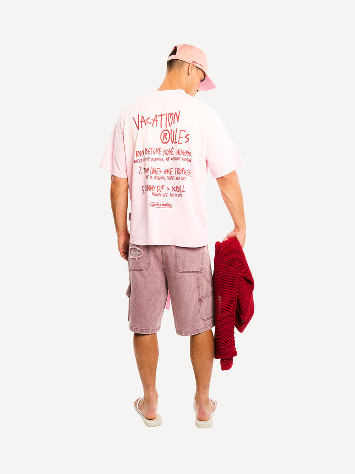 Vacation Rules Washed T-Shirt — Washed Powder Pink