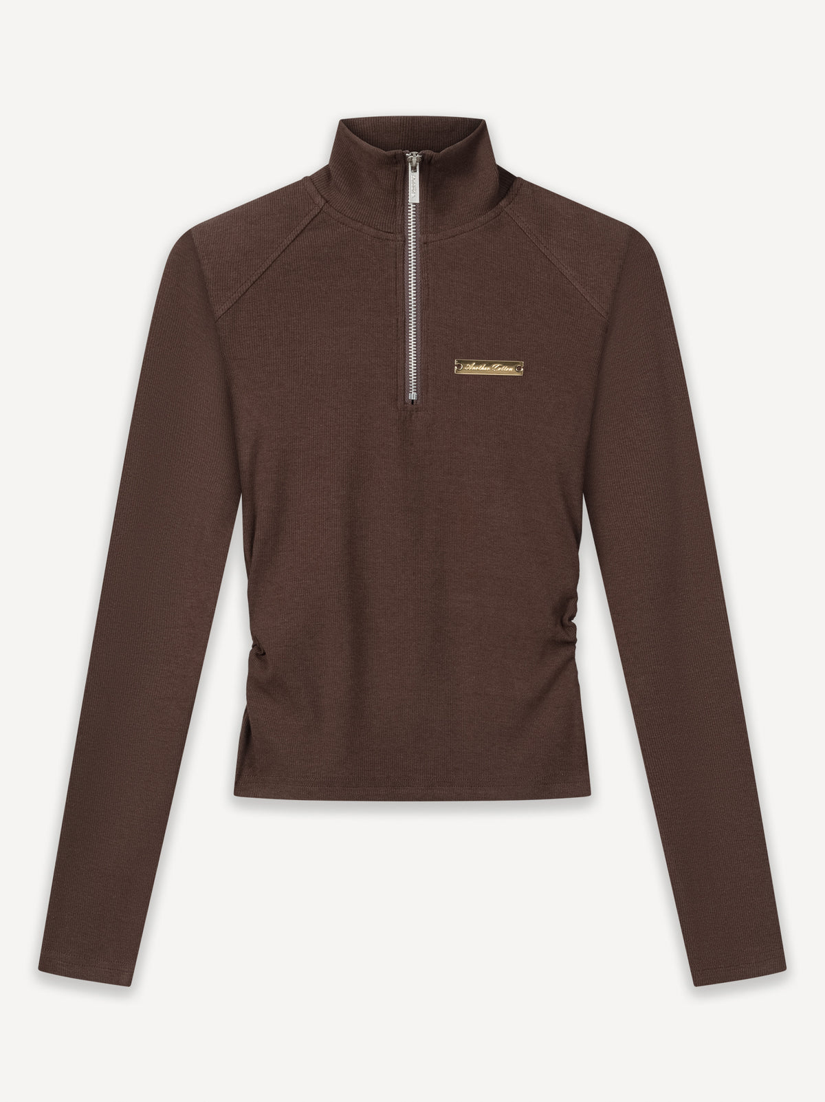 Another Cropped Rib Half Zip Longsleeve – Brown